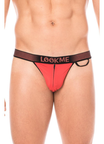 Slip rouge échancré avec zip - LM2003-61RED